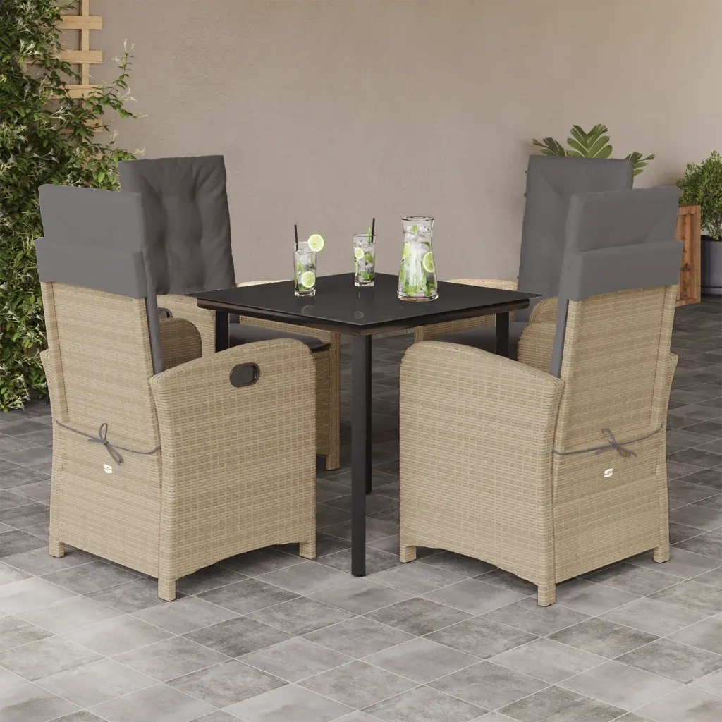 Set Pranzo da Giardino 5 pz con Cuscini Beige Misto Polyrattan 3212401