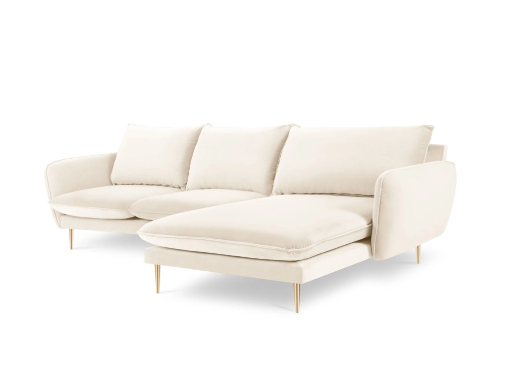 Cosmopolitan Design - Divano angolare destro "Vienna" 5 posti in velluto beige chiaro 