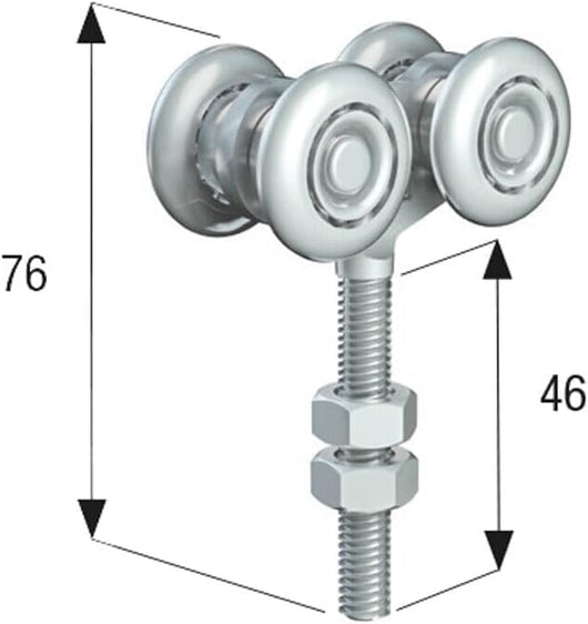 Carrello Regolabile a 4 Cuscinetti M8 in Acciaio Zincato per Binario Monorotaia MR3 - Ruote Ø24mm - Corona di Sfere Completa - Robusto & Affidabile