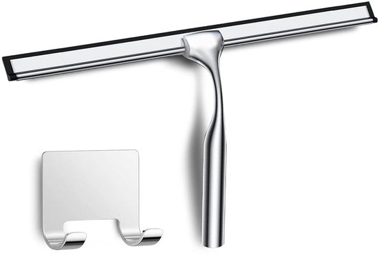 Verificatore di danno d'acqua da doccia in acciaio inossidabile 35CM con chiodo adesivo, set di wischi in argento per la doccia, manico corto per wischi per vetro, guida per vetro, set di wischi per doccia, set di wischi per doccia con guida per vetro