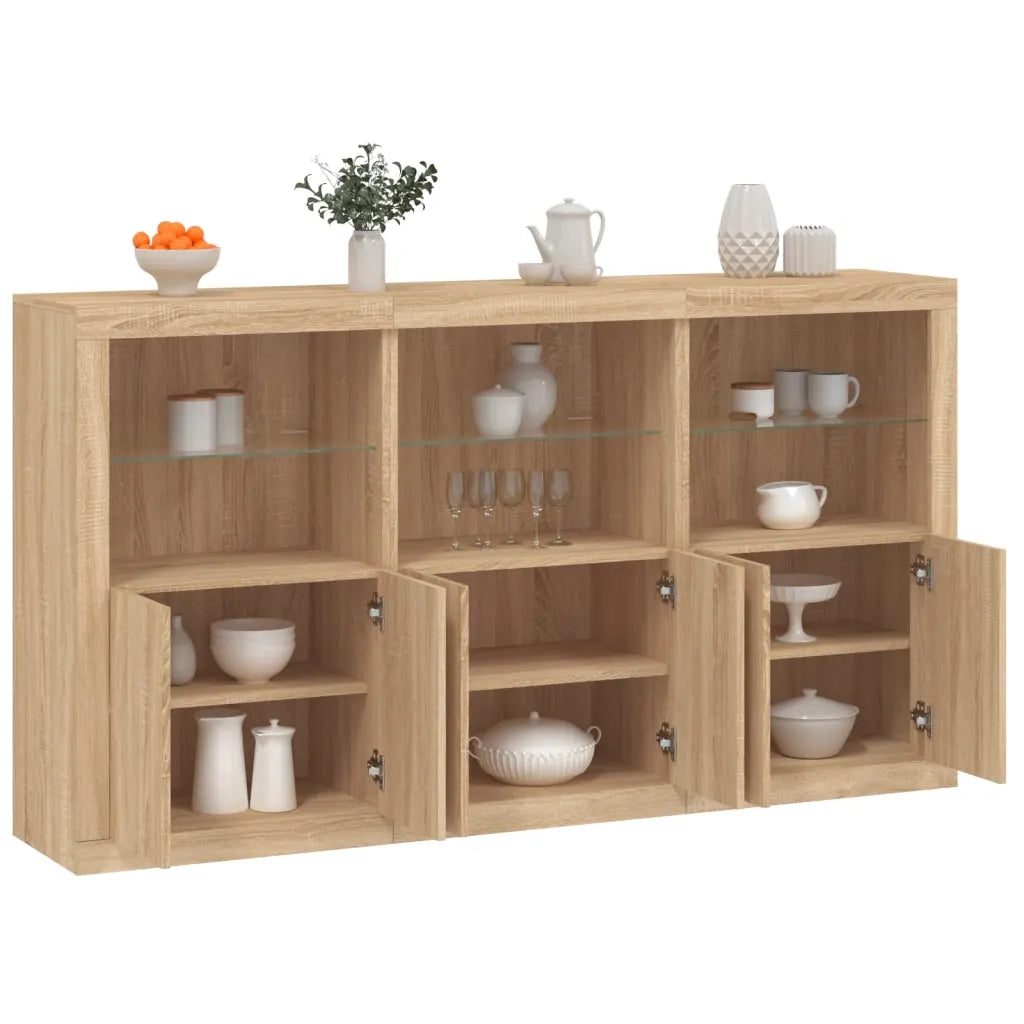 Credenza | Madia | Buffet da pranzo | Armadio da pranzo con Luci LED Rovere Sonoma 181,5x37x100 cm