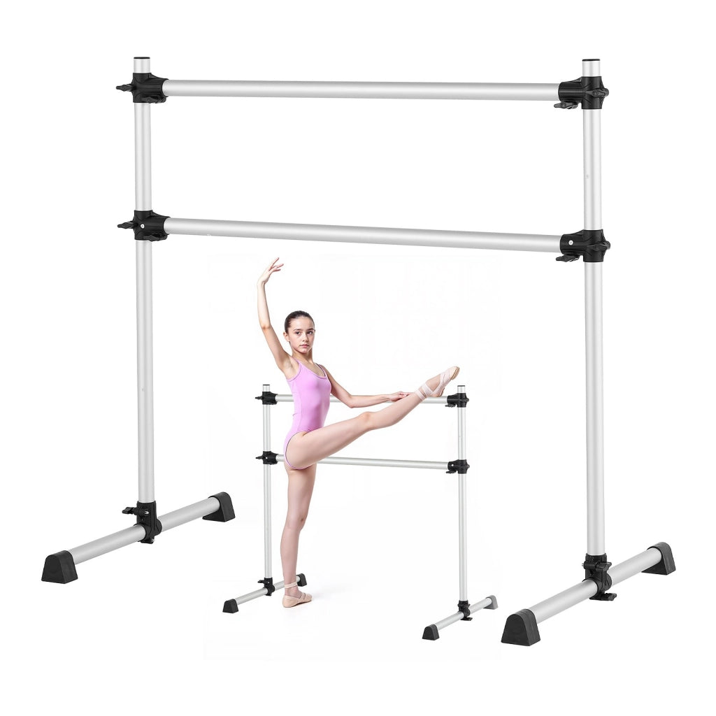Sbarra per balletto doppia autoportante in alluminio argento CD-WDG04, altezza regolabile 170-1165 mm, capacità di carico 136 kg, robusta e pratica
