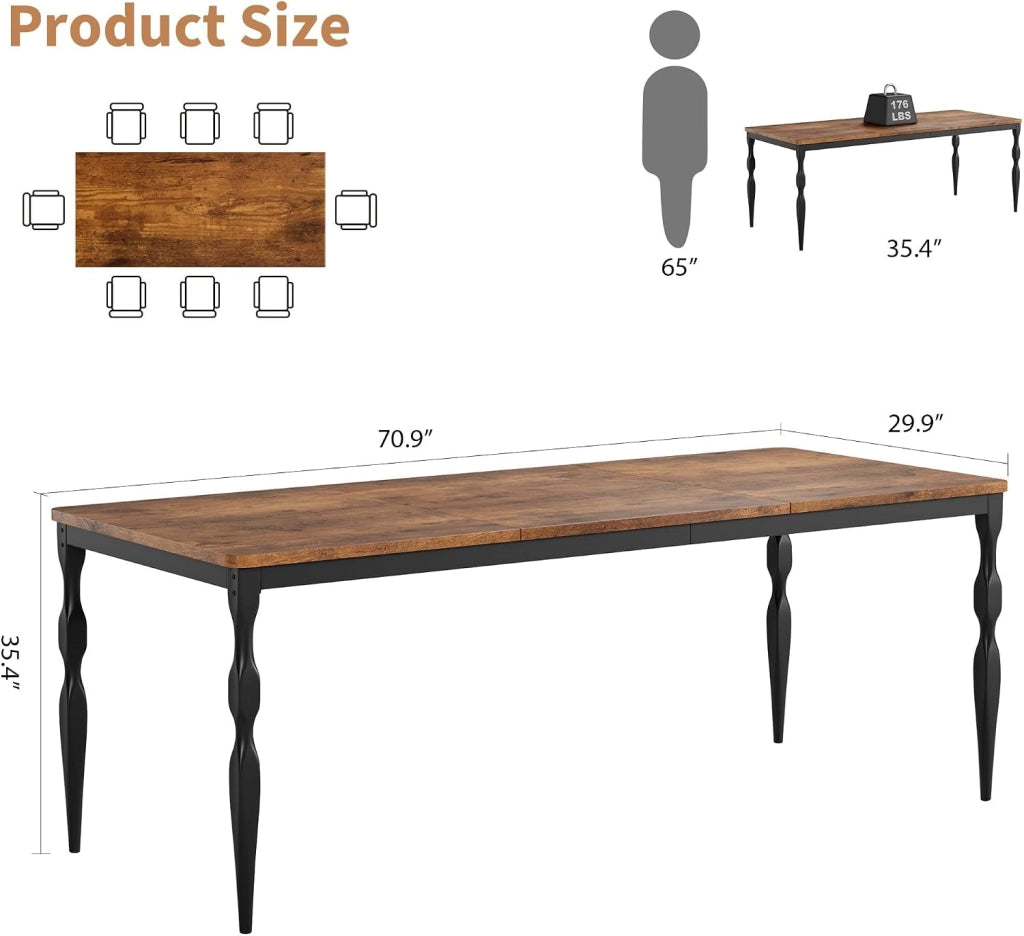 Tavolo da Pranzo Rettangolare 180 cm per 6-8 Persone in Legno e Metallo - Nero