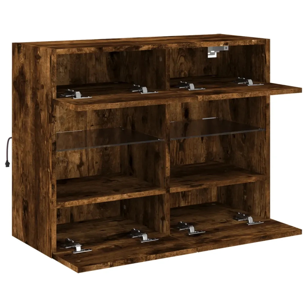 Mobile TV a Parete | Armadietto TV | Mobile Porta TV con Luci LED Rovere Fumo 78,5x30x60,5 cm