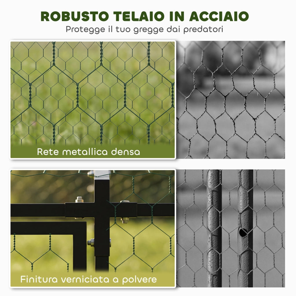 Pollaio per Galline da Esterno - Xylo - 3x1x1m Acciaio Zincato con Tetto Impermeabile Anti-UV