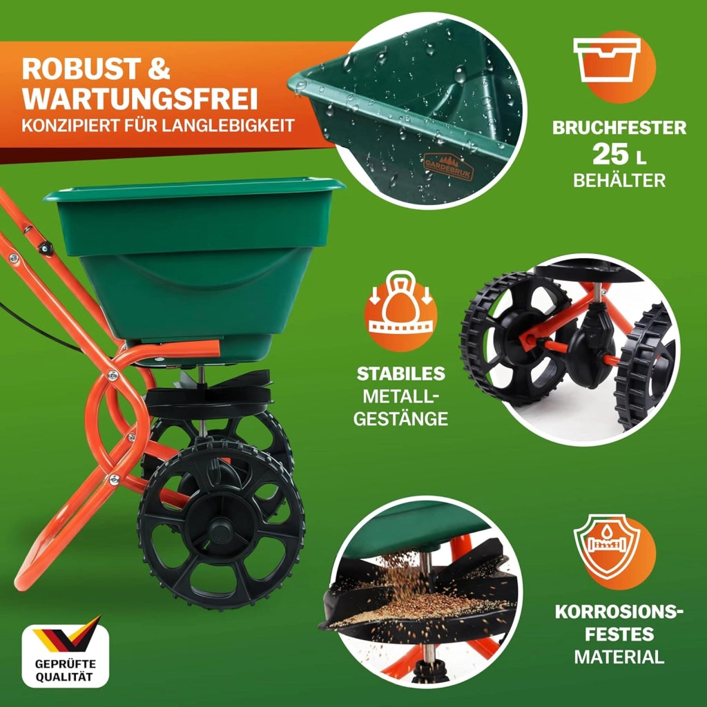 Spandiconcime 25L Sale Sabbia Semi Carrello Spargitore Spargisale Spandisemi Prato Giardino