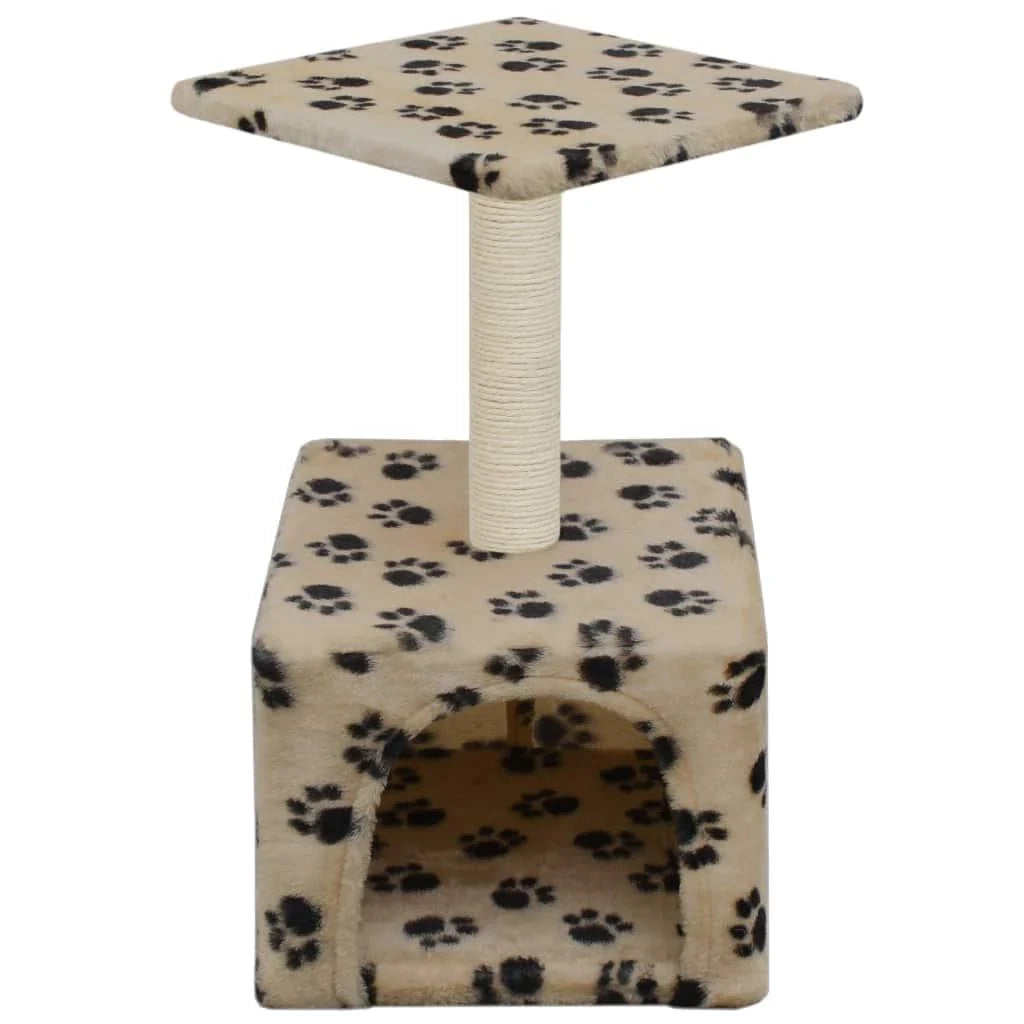 Tiragraffi albero per gatti cuccia per gatti peluche in sisal 55 cm beige con motivo a impronta di zampa 3702074