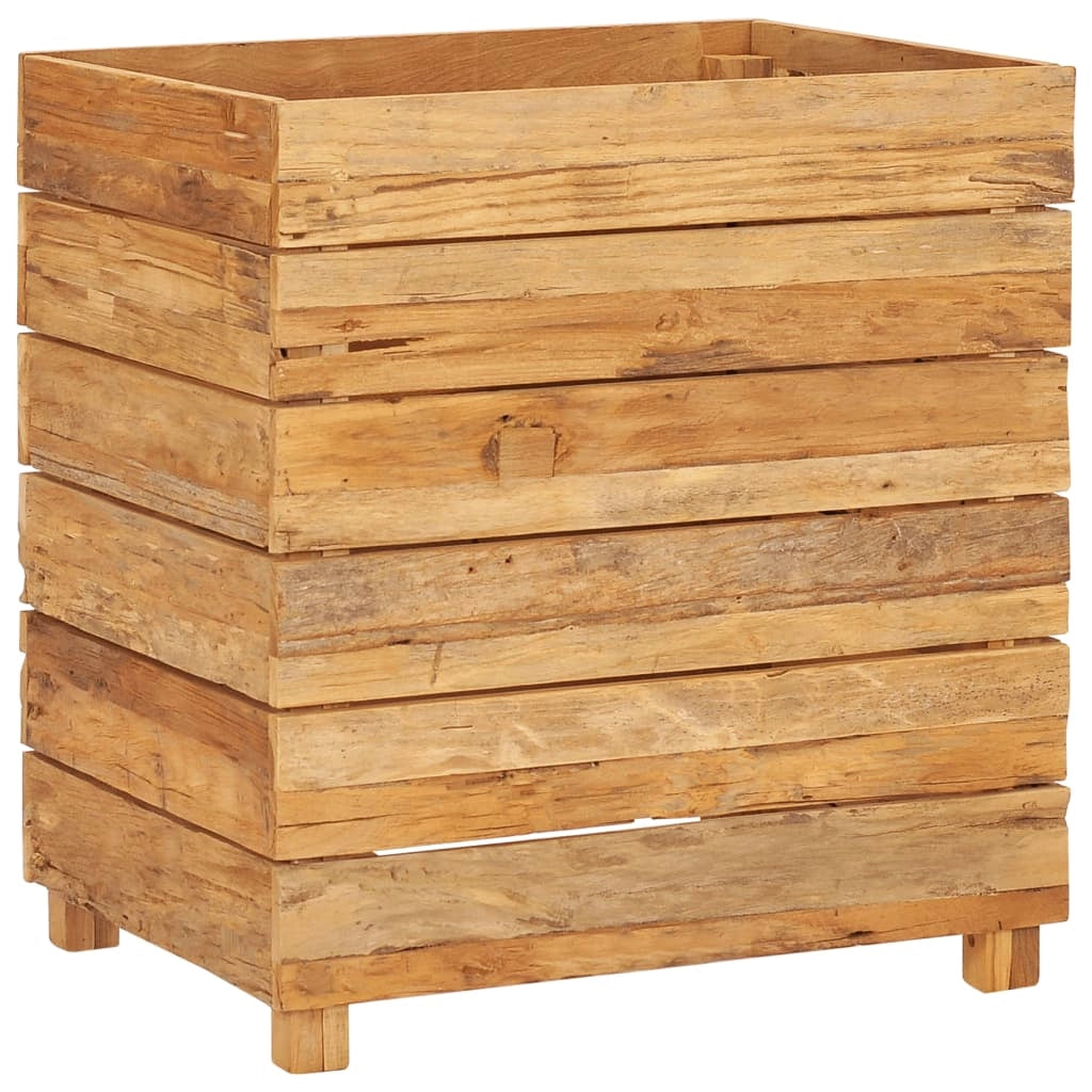 Aiuola rialzata per piante e fiori 50 x 40 x 55 cm legno di teak riciclato e acciaio 02_0000938