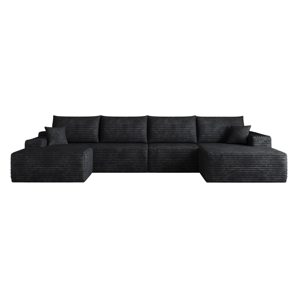 Divano modulare angolare - con chaise longue e seduta profonda - in tessuto a coste nero