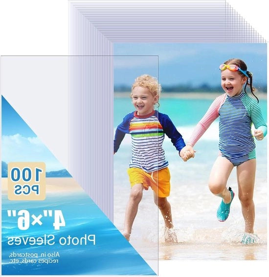 Albumini per foto 10 x 15 cm - Acquastato - Caricamento superiore - Per foto, cartoline e ricette - Trasparente - Resistente alla polvere e alle impronte digitali - 100 pezzi.