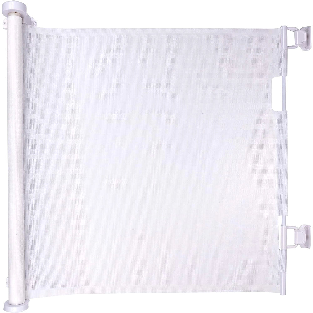 Cancello per Animali Estensibile 11x160x86cm Cancelletto a Pulsante in Tessuto a Rete Flessibile Bianco