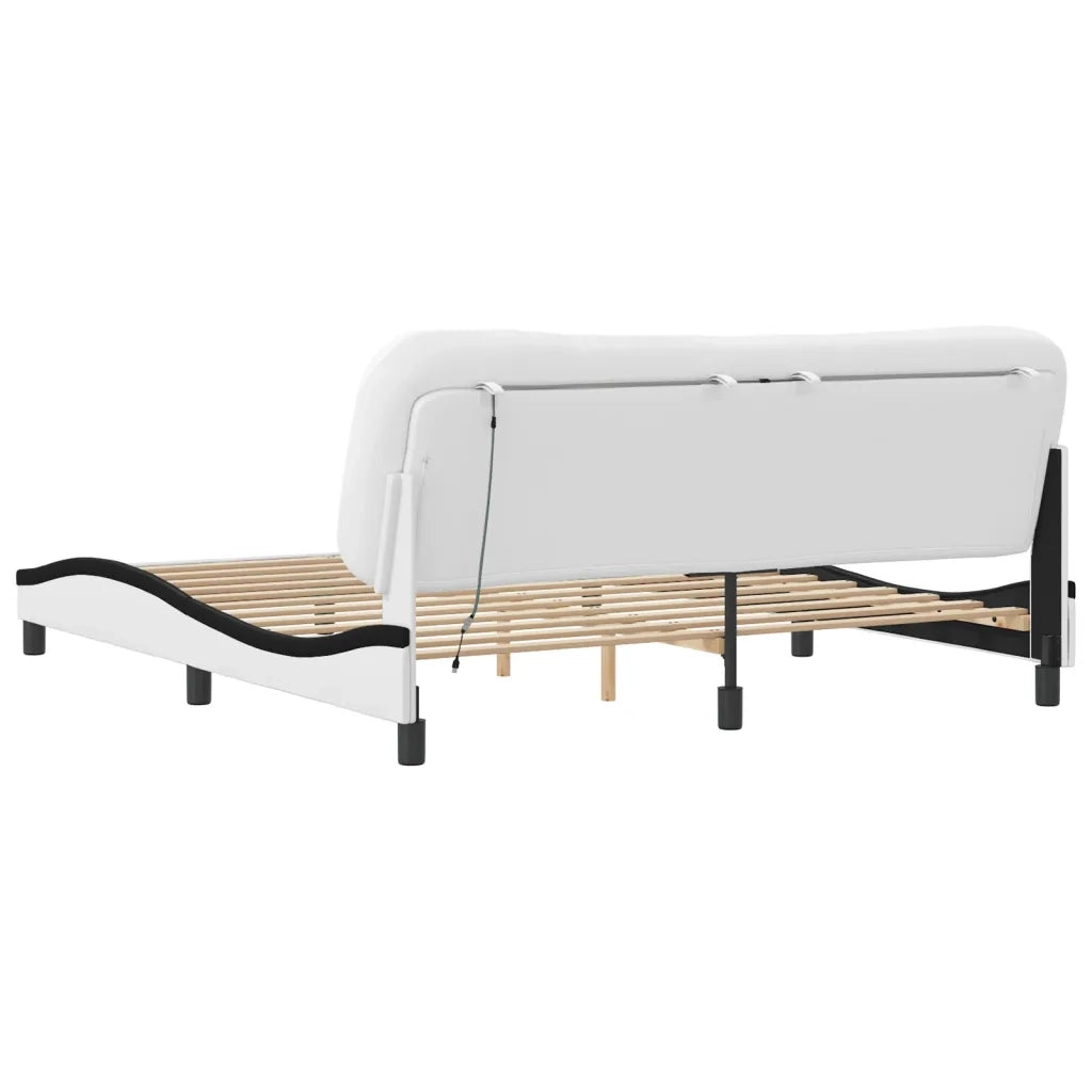 Letto matrimoniale | Letto per adulti | Giroletto con LED senza Materasso Hvar Bianco e Nero 180x200 cm