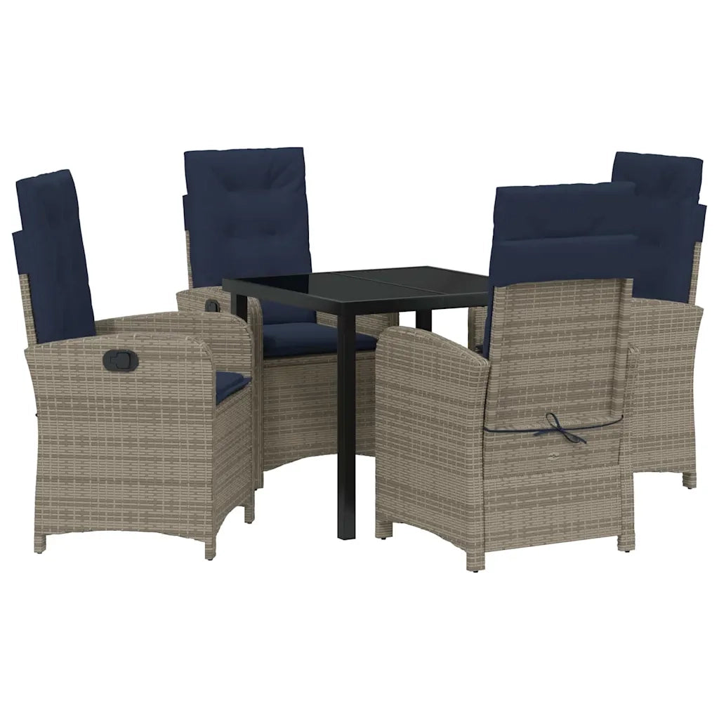 Set da Pranzo per Giardino con cuscino 5 pcs Grigio polyrattan 3380352
