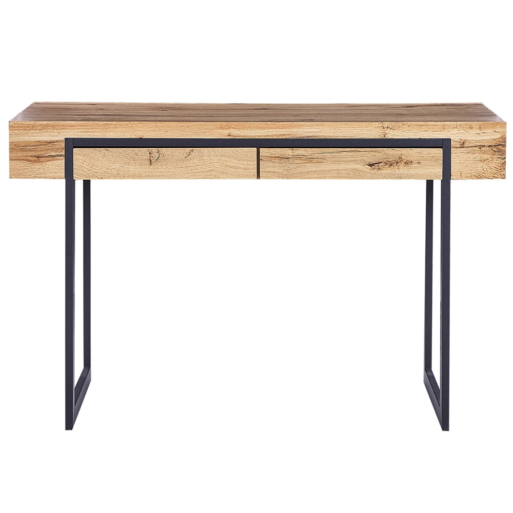 Scrivania da ufficio in legno chiaro con struttura in acciaio MDF Nero 120 x 55 cm con 2 cassetti