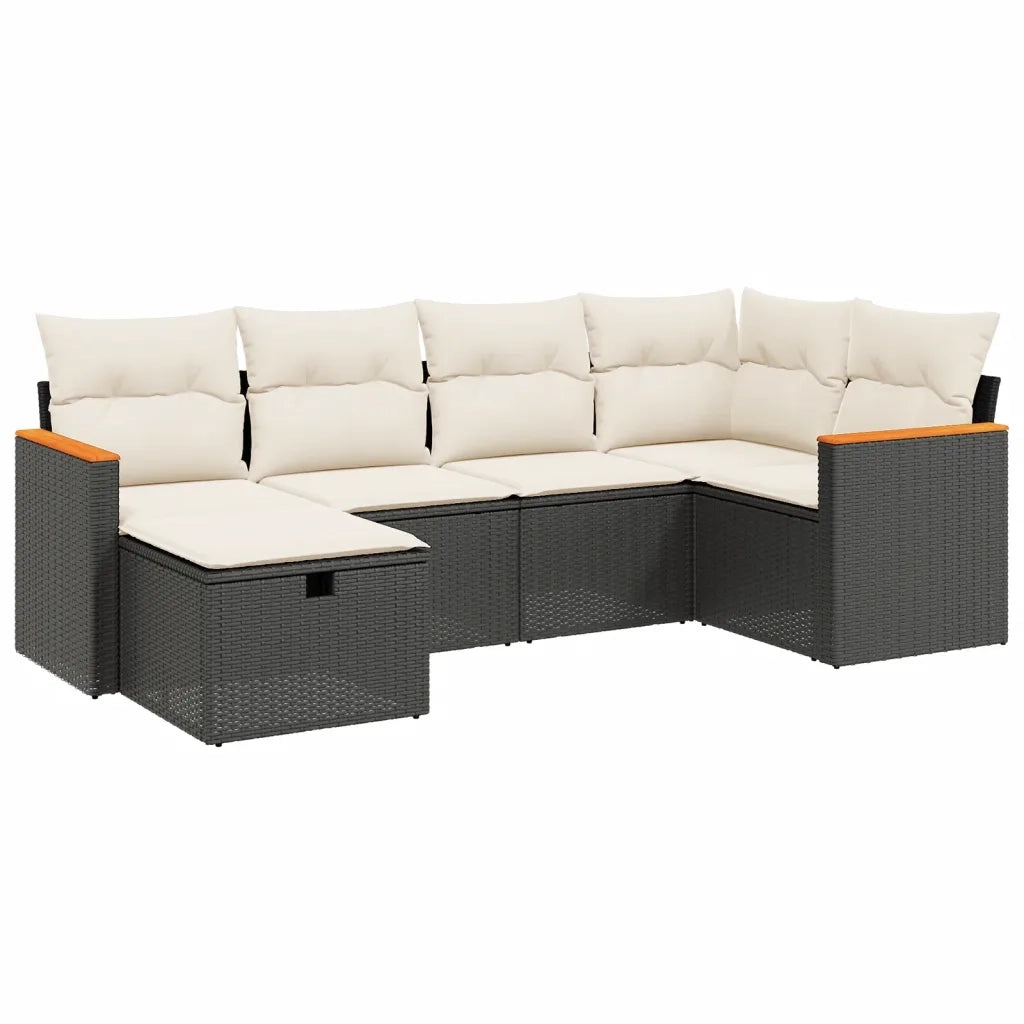 Set Divano da Giardino 6 pz con Cuscini Nero in Polyrattan 3265298