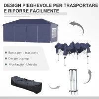 Gazebo 6x3 m Pieghevole da Giardino, in Acciaio e Poliestere con 6 Pannelli Laterali, Blu