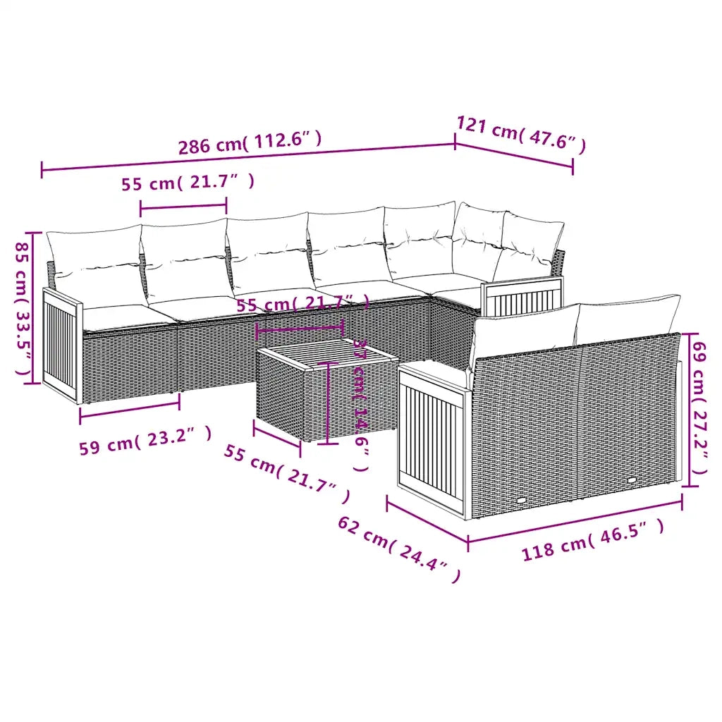 Set Divani da Giardino 9 pz con Cuscini Grigio in Polyrattan 3227839