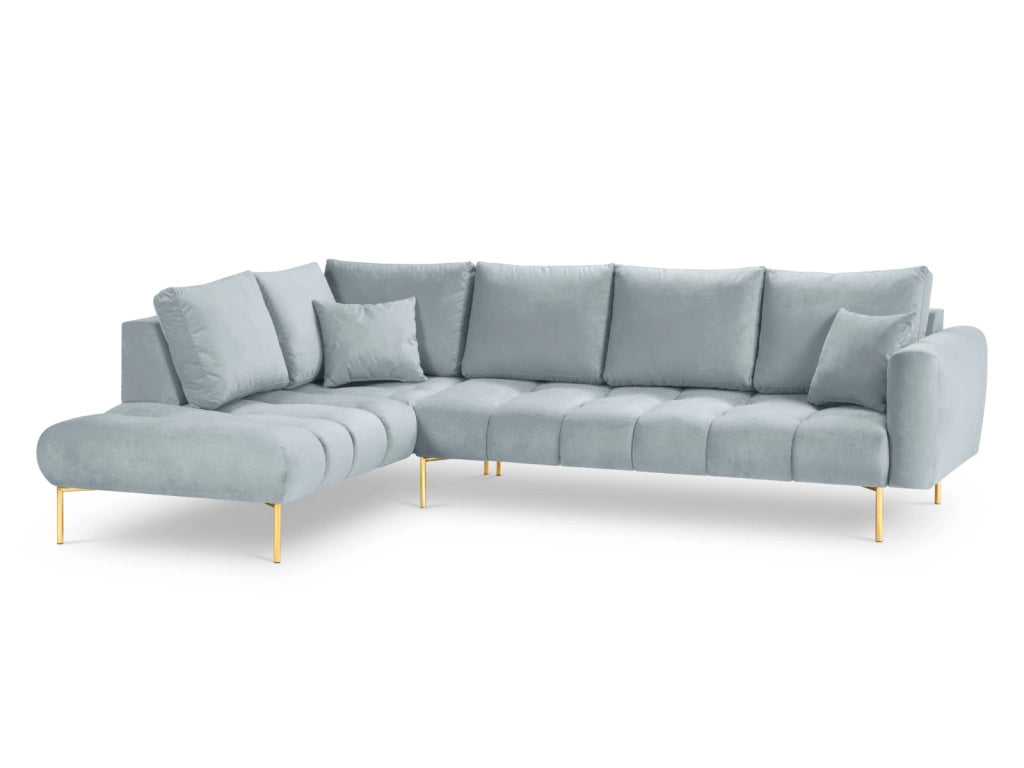 Cosmopolitan Design - Divano angolare sinistro "Hastings" 5 posti in velluto azzurro 