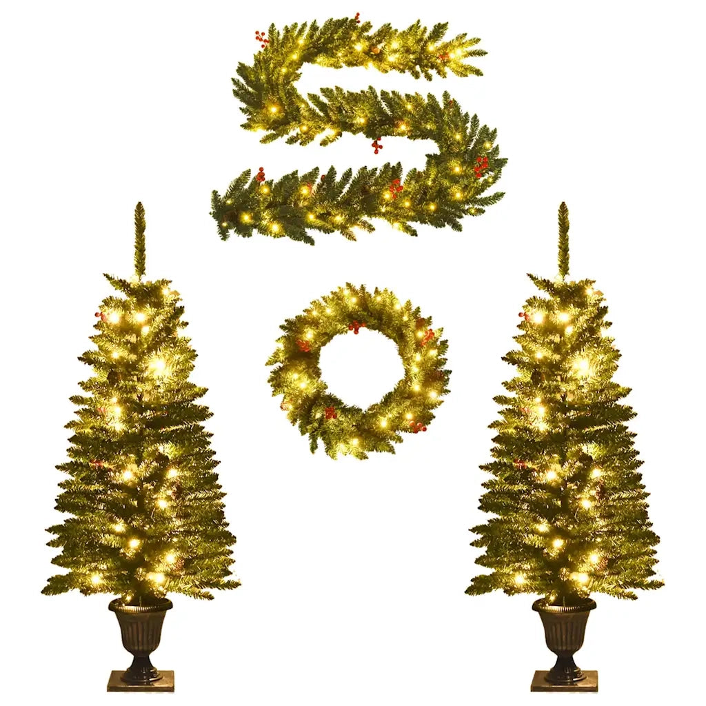 Alberi di Natale Artificiali 2 pz con Corona, Ghirlanda e LED cod mxl 21027