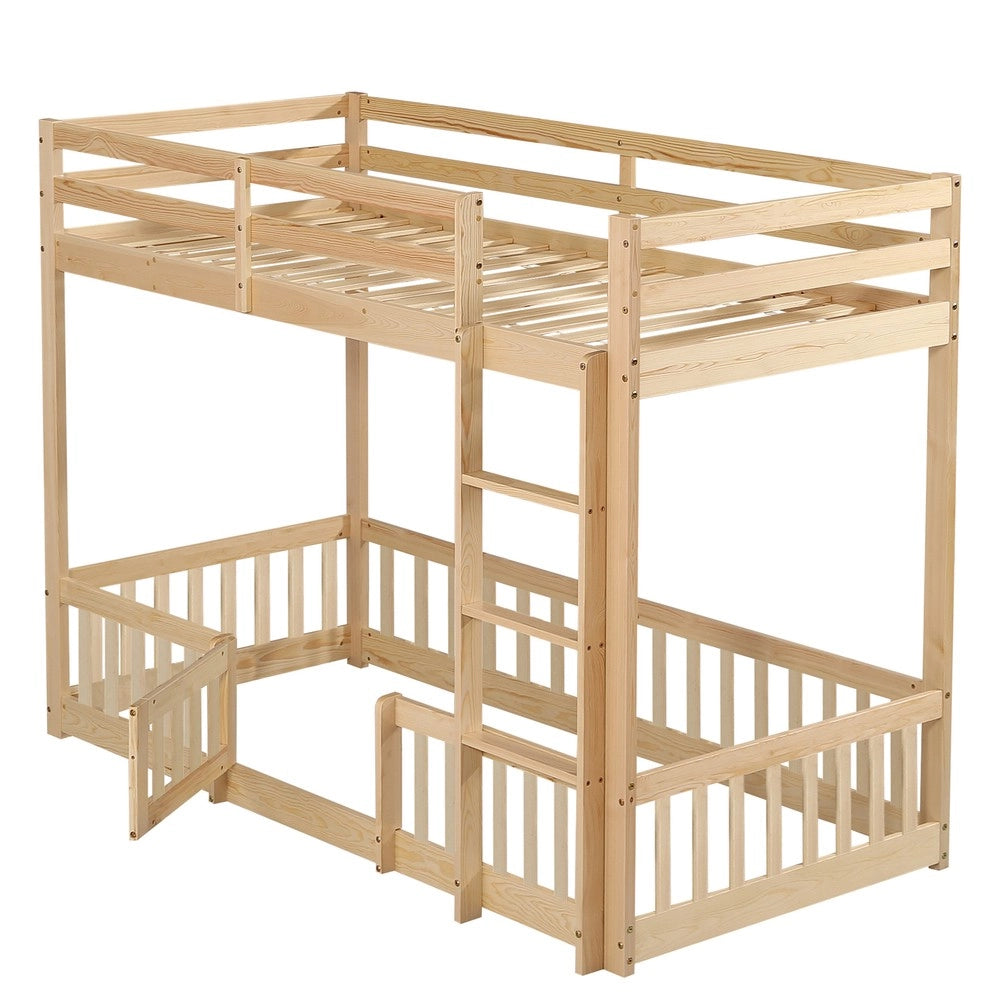 Letto a Castello in Legno di Pino con Scala e Protezione ¨C Xylo ¨C Naturale 90x200