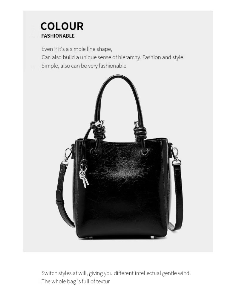 Borsa a mano classica da donna in vera pelle stile retr¨°, colore nero.