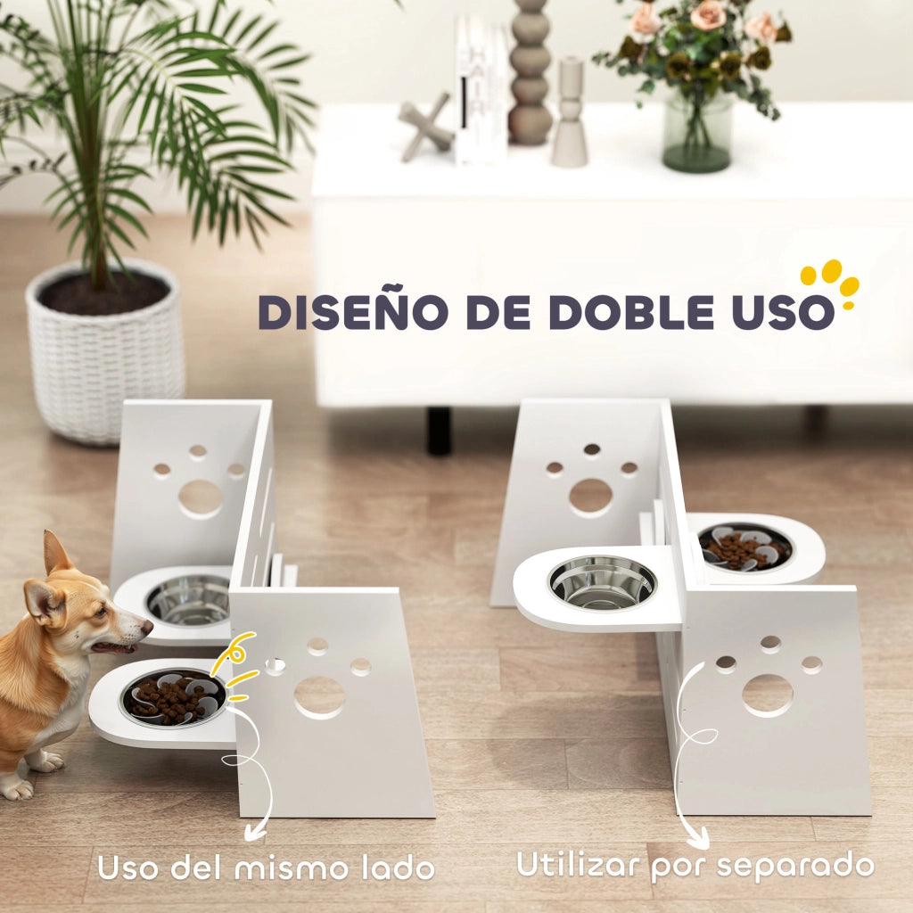 Mangiatoia Rialzata per Cani a Doppia Ciotola con Altezza Regolabile ¨C zephmum ¨C 63x58,5x40 cm Bianco