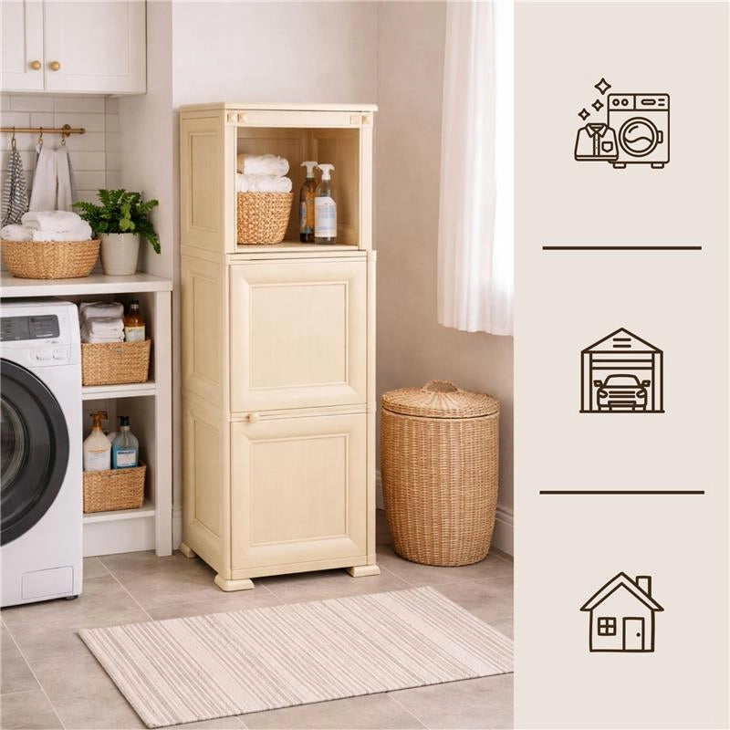 MOBILE 2 MODULI ANGORA 40X43X125 CM CON ANTE FINITURA LEGNO E 1 MODULO SCAFFALE – CONTENITORE VERTICALE ORGANIZZAZIONE CASA PER ZONA LIVING