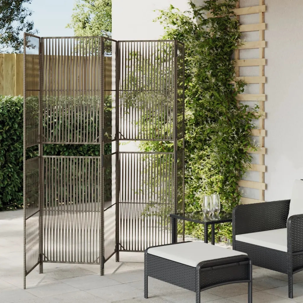 Divisorio per Ambienti | Divider per stanze | Paravento a 5 Pannelli Grigio in Polyrattan