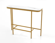 Consolle moderna per ingresso o soggiorno 111 x 30 x 91 cm con ampio piano e dispositivi di sicurezza rinforzati realizzata in metallo bianco e oro. 20_0017786
