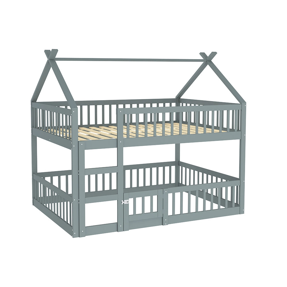 Letto a castello con scala - Xylo - 140x200 cm - Grigio - Design loft in legno massello