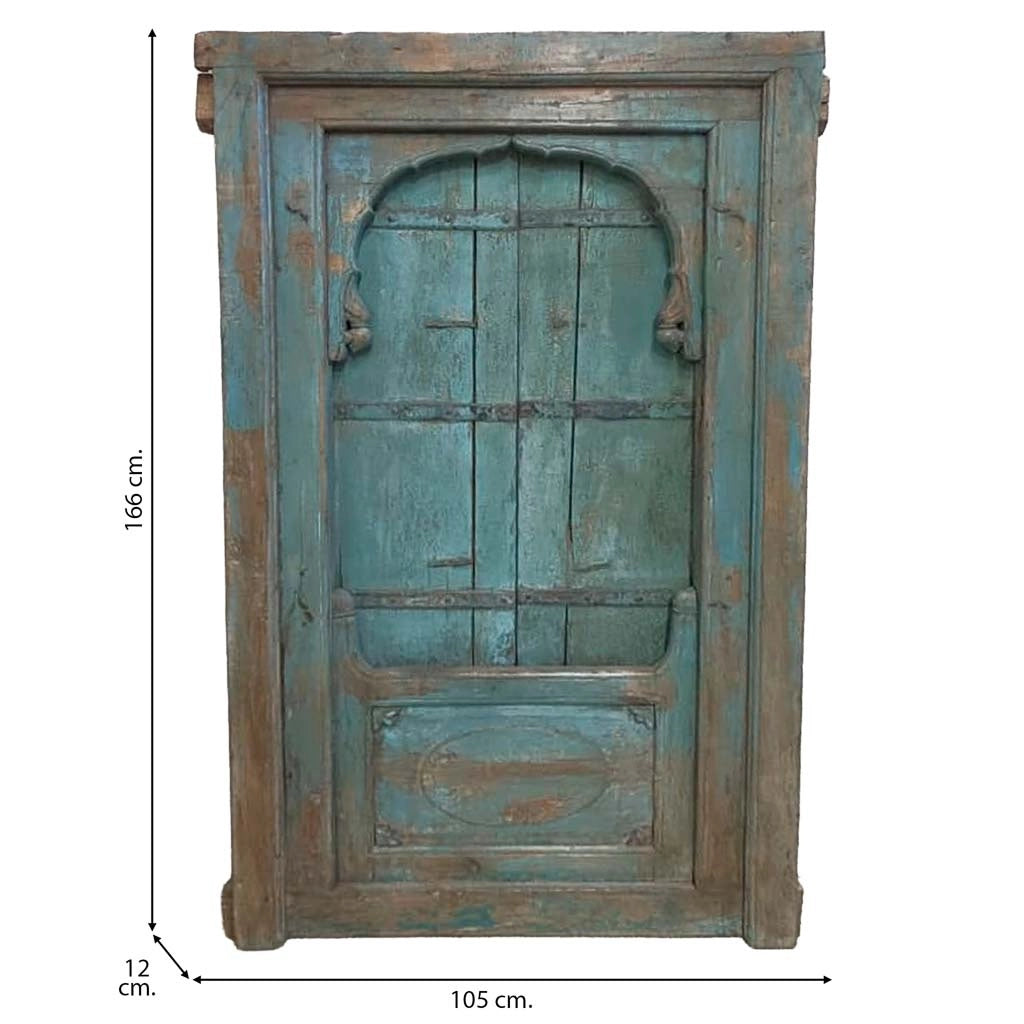 Finestra in legno con finitura artigianale blu, 105x12x166h cm