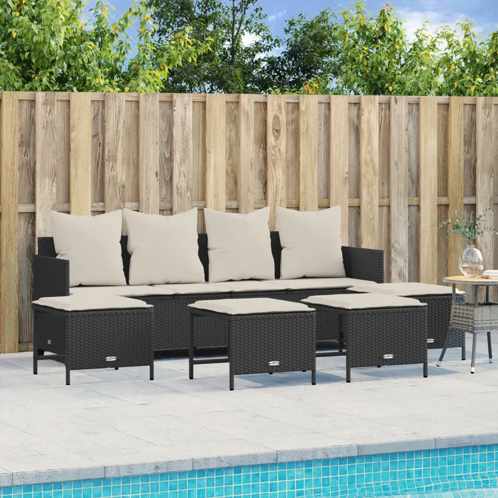 Set Divani da Giardino 5 pz | Set Salotto da Giardino con Cuscini in Polyrattan Nero