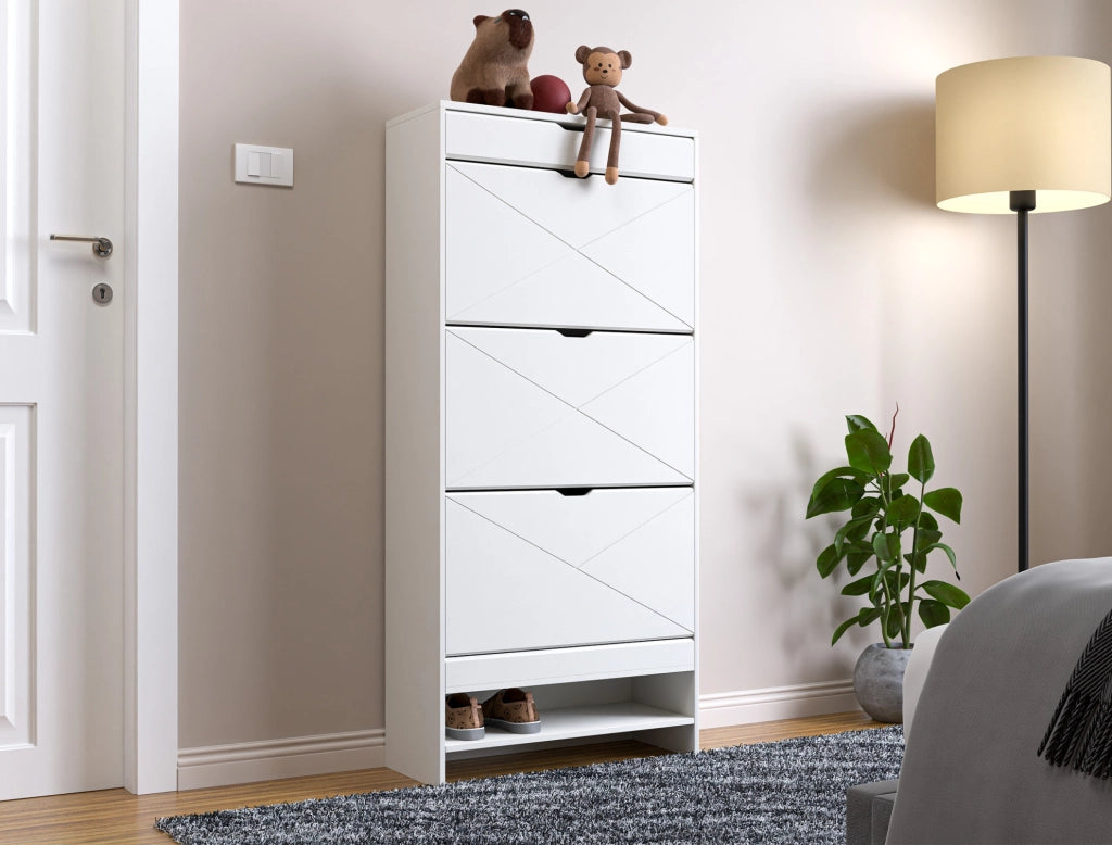 SCARPIERA 2 RIPIANI 3 CASSETTI IN MDF BIANCO