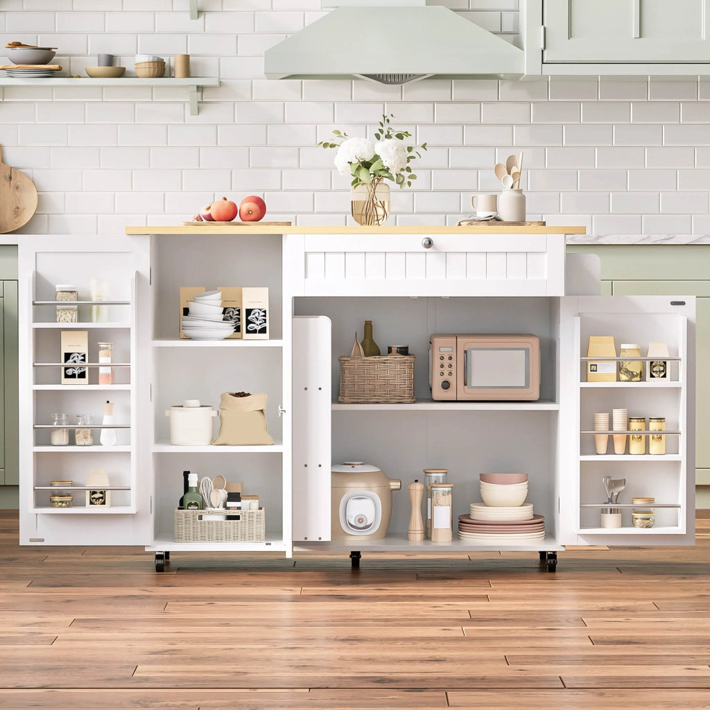CARRELLO CUCINA Piano pieghevole 120 x 70 x 92 cm MDF Naturale/Bianco