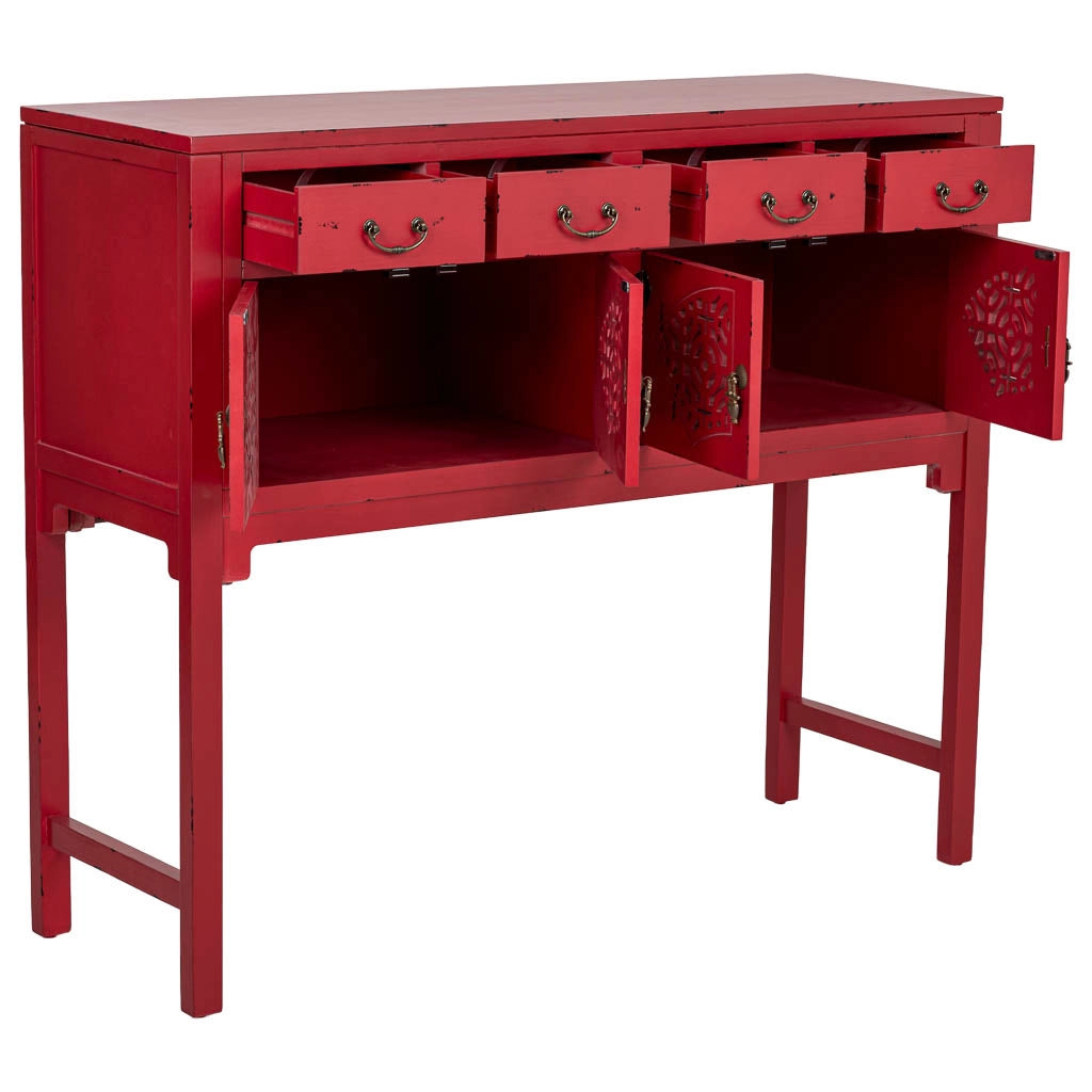 Tavolino da ingresso in legno rosso 120x40x102h cm