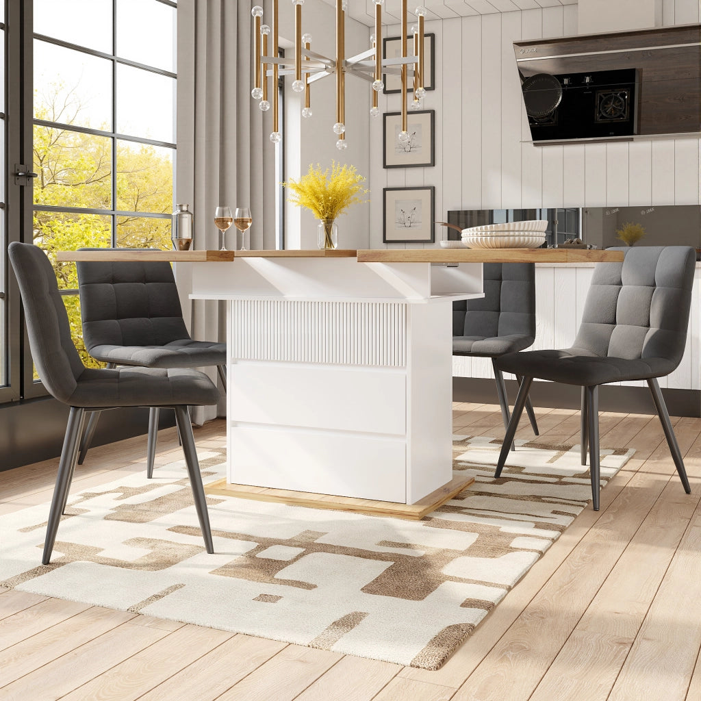 TAVOLO DA PRANZO ALLUNGABILE 110-140x80 cm MDF BIANCO/NATURALE