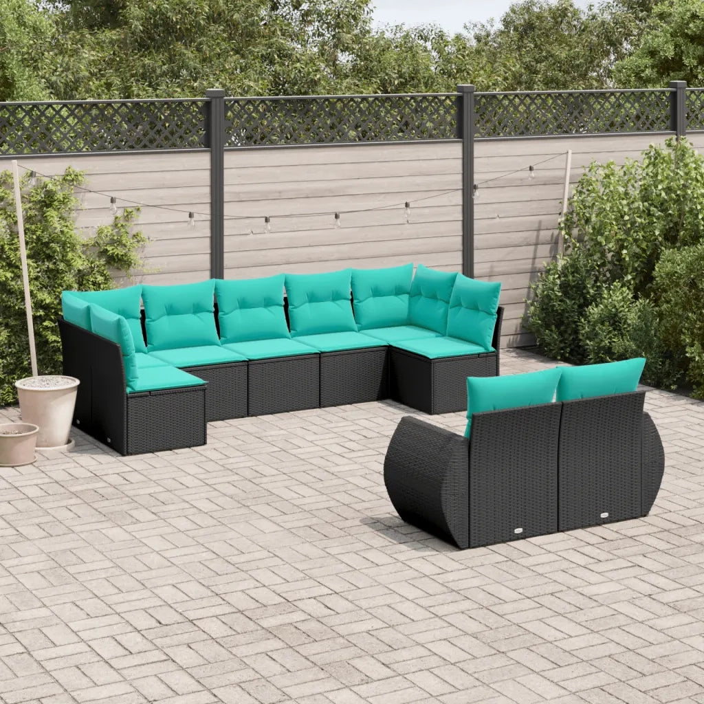 Set Divani da Giardino 9 pz con Cuscini Nero in Polyrattan 3221816