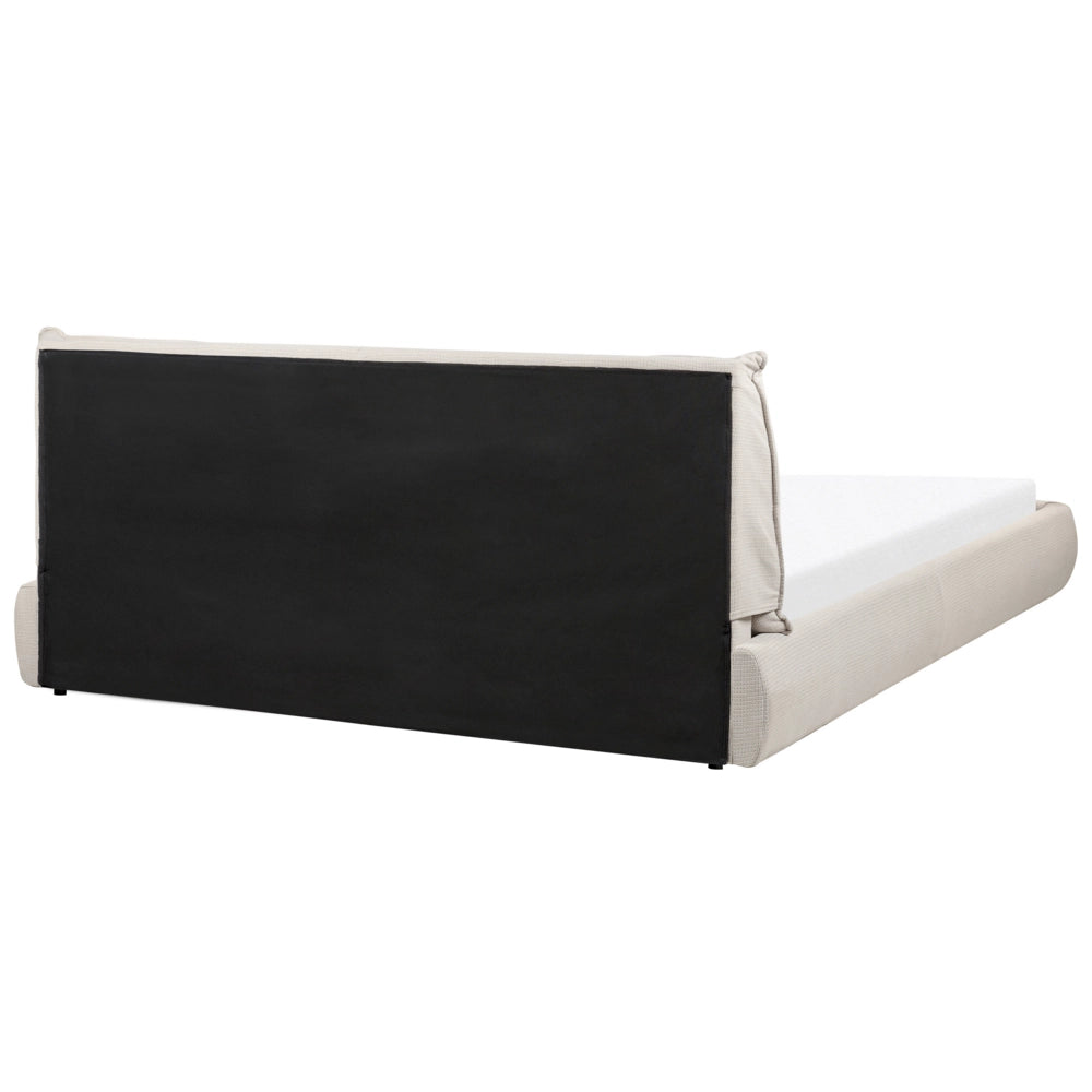 Letto matrimoniale tessuto beige con base a doghe e testiera imbottita 180x200 cm stile classico camera da letto
