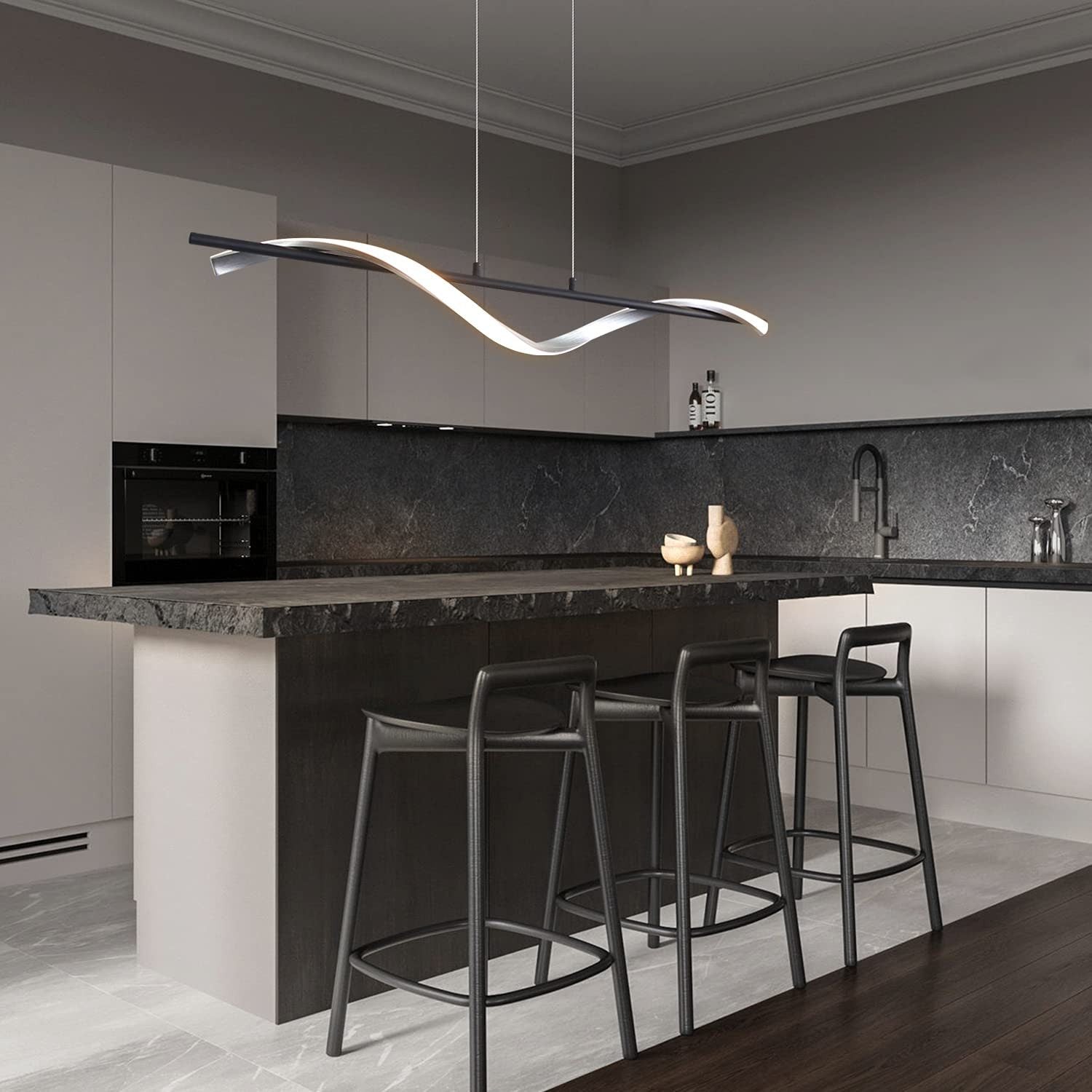 Lampada a sospensione ZMH moderna LED dimmerabile 22W argento alluminio design ondulato regolabile altezza 100 cm