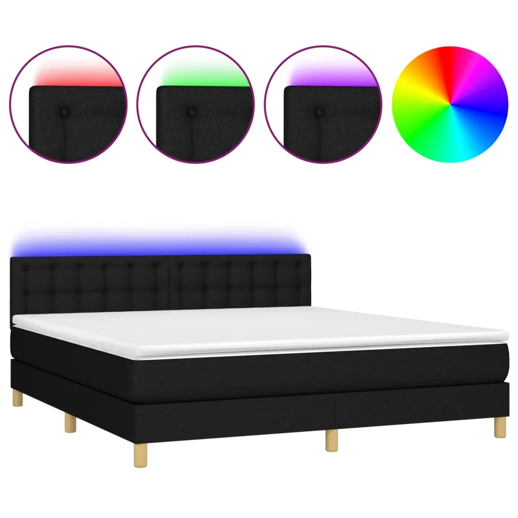 Letto a Molle con Materasso e LED Nero 180x200cm in Tessuto cod mxl 62267