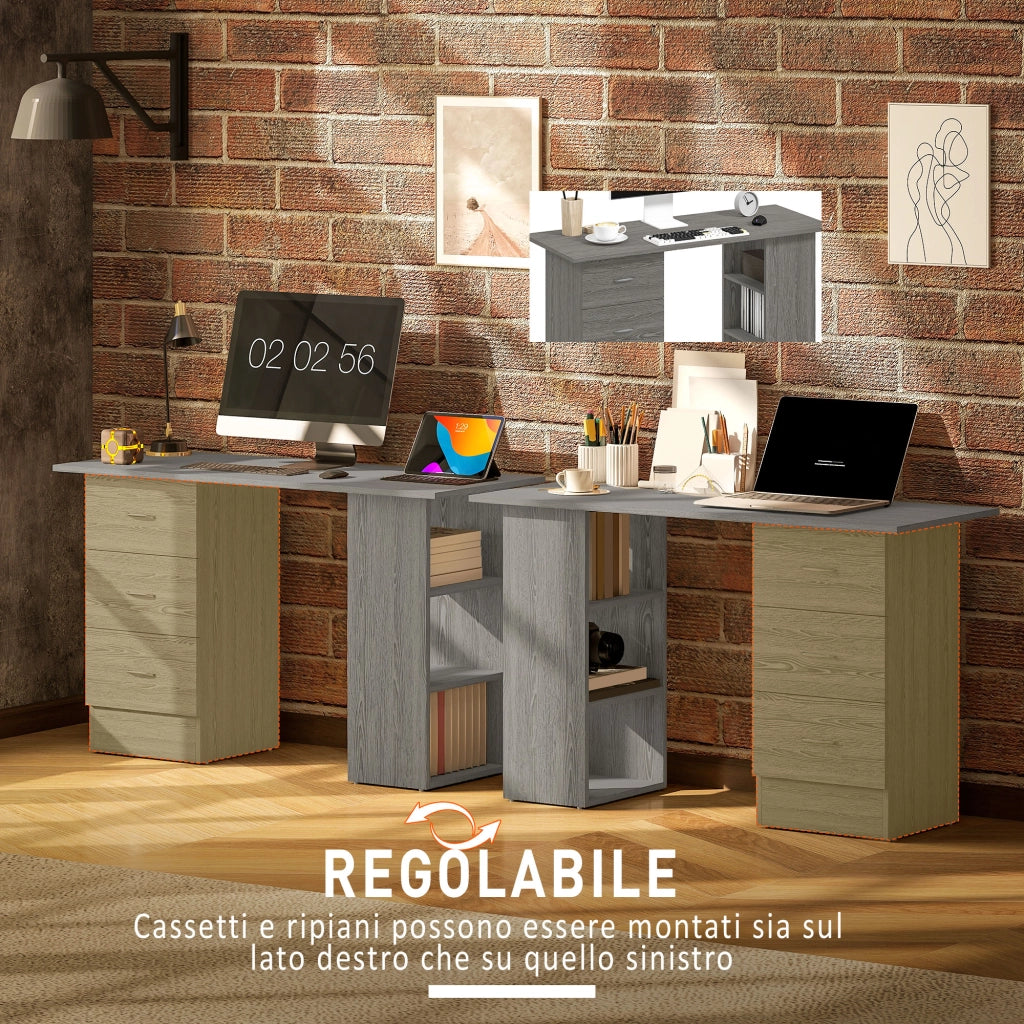 Scrivania con 3 Cassetti e Ripiani ¨C Zephmum ¨C Legno Grigio 120x49x72 cm