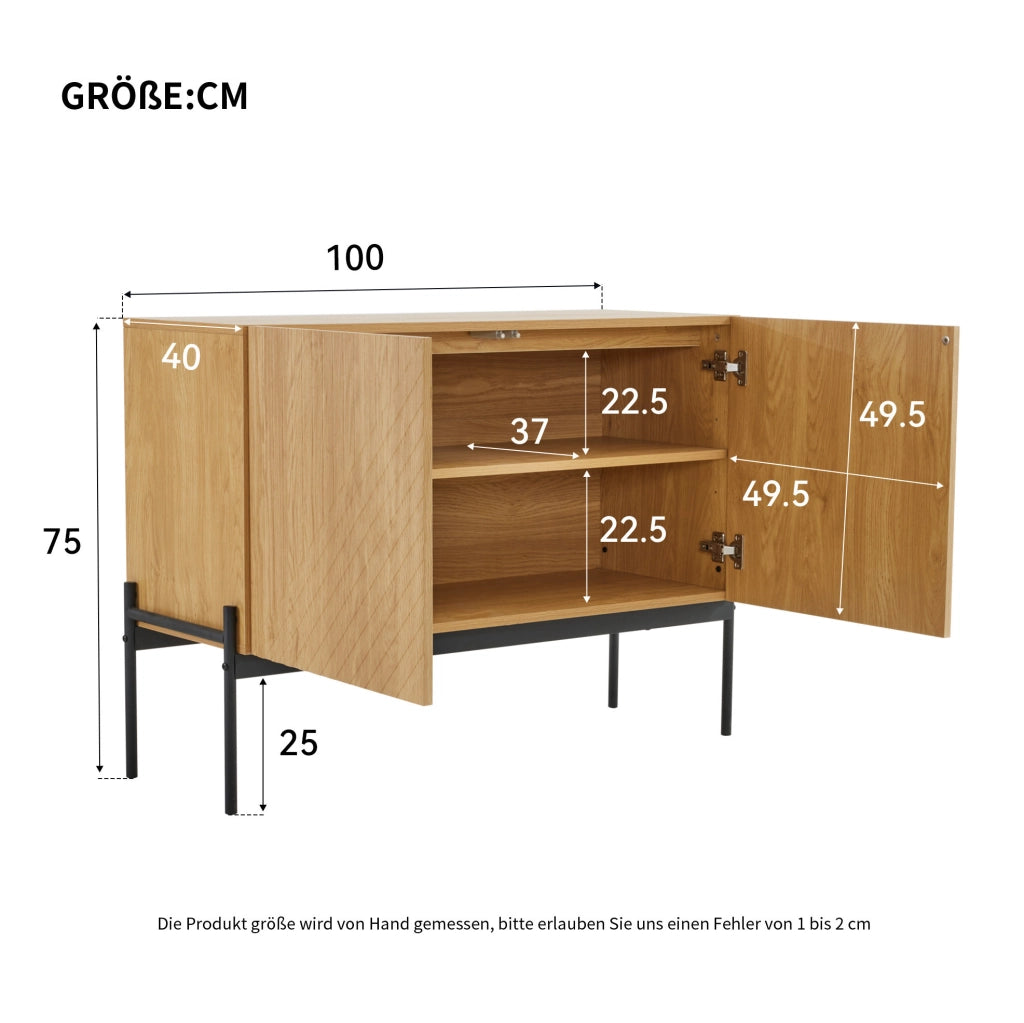 Mobile contenitore moderno naturale con struttura in metallo, 100x40x75 cm