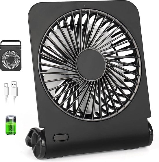 Ventilatore portatile a USB 4 velocità - Piccolo ventilatore da tavolo 2500 mAh - Silenzioso e 220 gradi regolabile - Per casa ufficio biblioteca viaggio - Nero Ventilatore automatico
