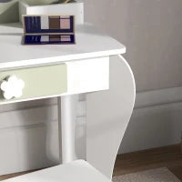 Set Toeletta per Bambina con Specchio Trucco e Sgabello Abbinato in Legno, Cassetto e Contenitori, Bianco