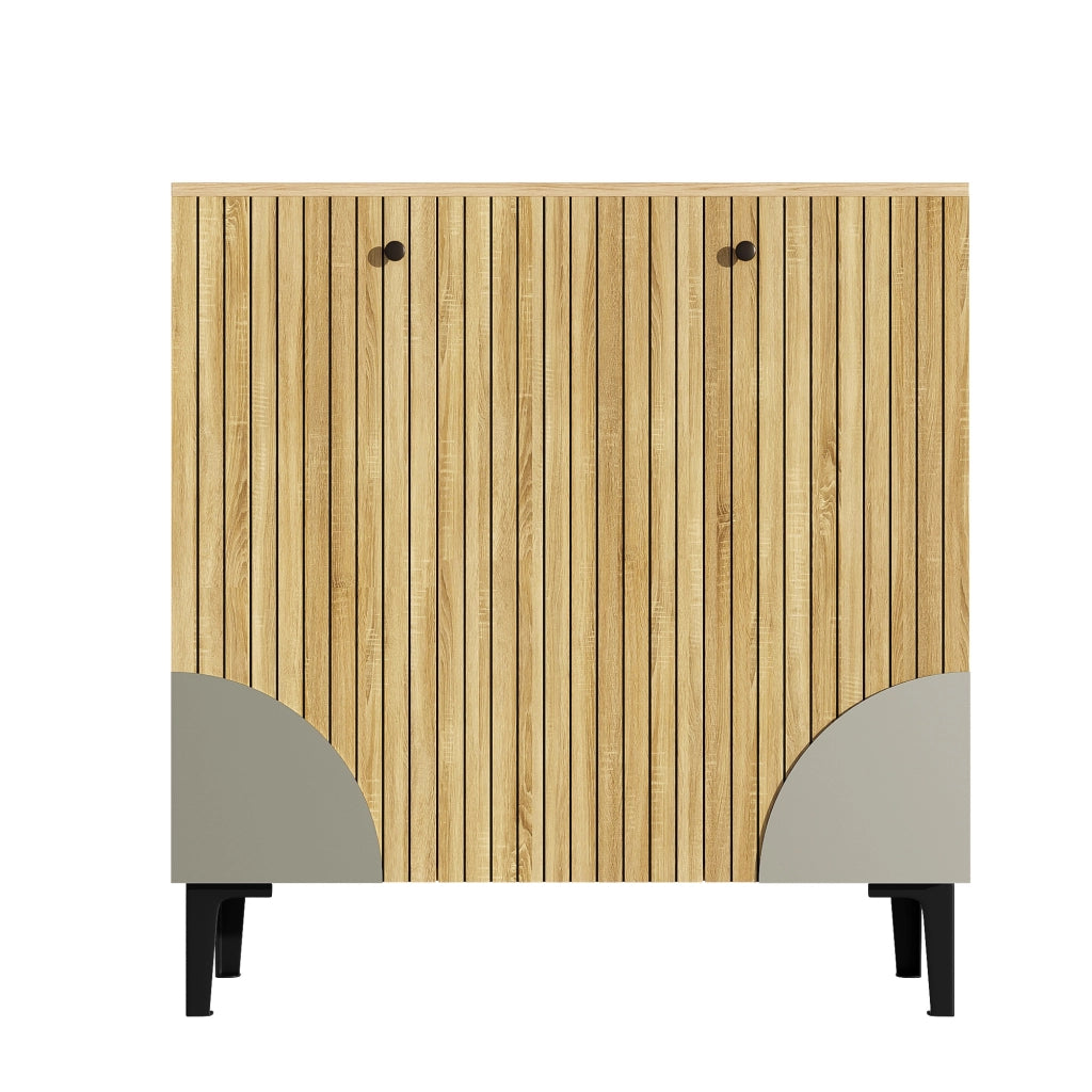 Scarpiera con tre ante e ripiani in pannello truciolare effetto legno chiaro per ingresso 90 × 32 × 94 cm