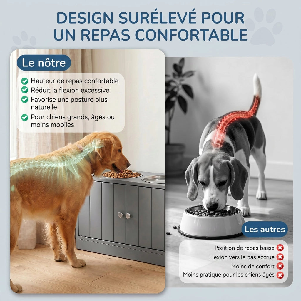 Ciotola per Cani e Gatti Sollevata ¨C zephmum ¨C Grigio Acciaio Inox 60x30x35,5 cm