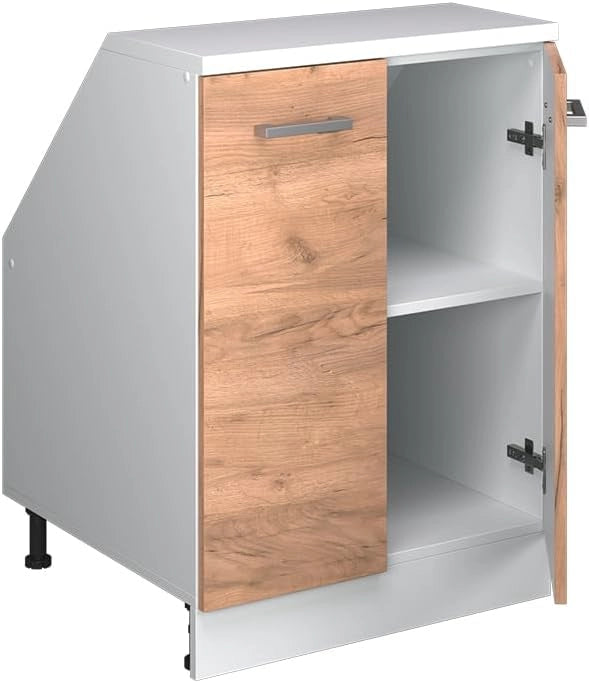 Mobile sottotetto Rion, Quercia dorata, 60 x 81.6 cm con 2 porte, carcassa 60 cm profondità, adatto per il salvaspazio sotto tetti spioventi