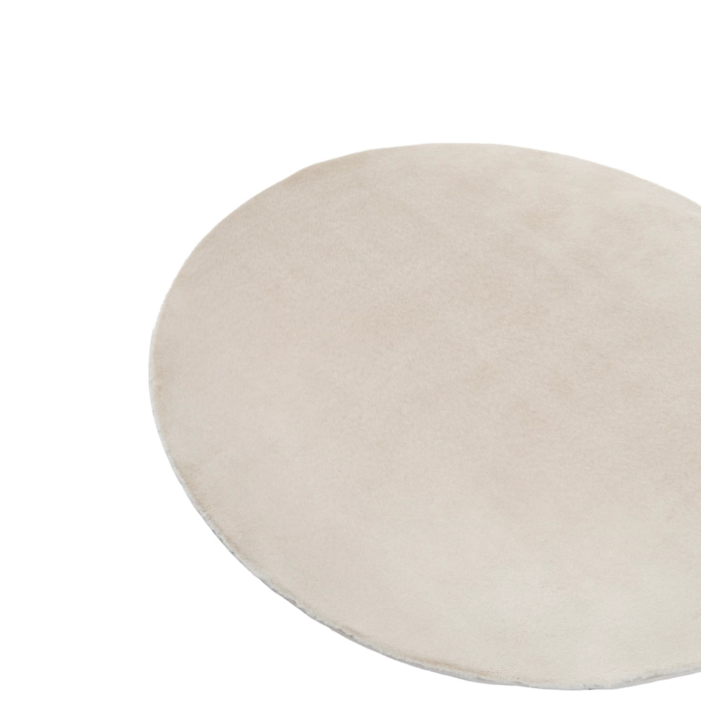 Tappeto Rotondo Beige Chiaro in Finta Pelliccia 160 x 160 cm a Pelo Lungo per Soggiorno con Retro in Poliestere Stile Moderno