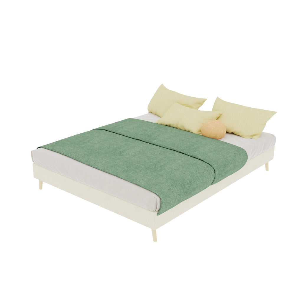 LETTO 140x200 cm Beige in tessuto e metallo con testiera alta