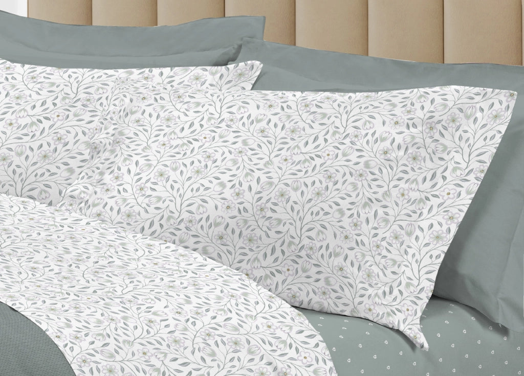 Completo Lenzuola Letto 100% Cotone Italy 3027 Disegno Melody - Matrimoniale - Verde